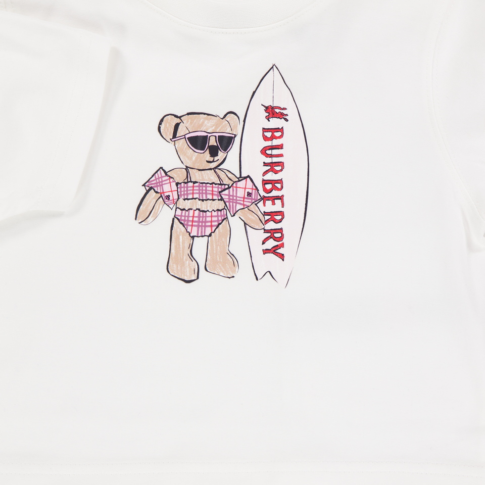 Burberry Cedar Teddy Baby Meisjes T-Shirt In Off White