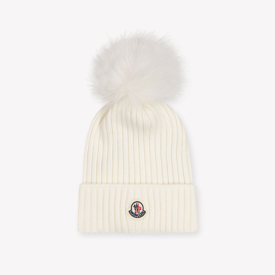 Moncler Girls Beanie in Off-White