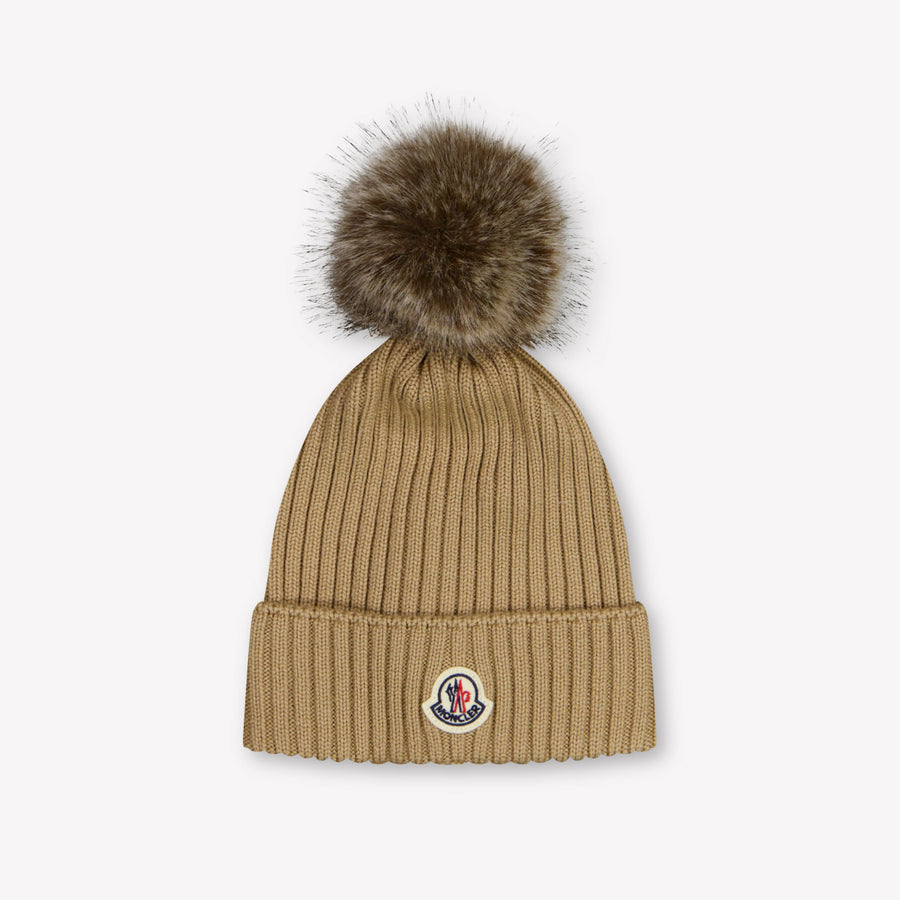 Moncler Girls Beanie in Beige
